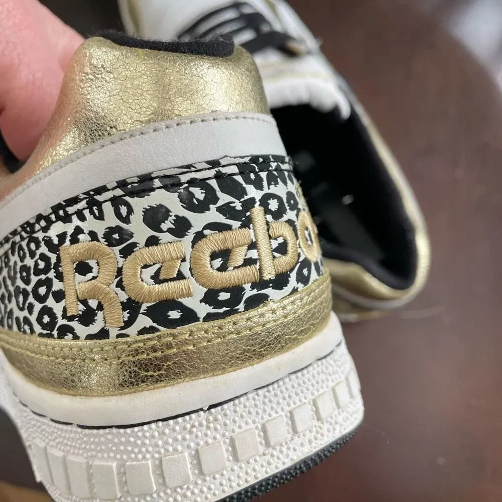 Reebok Gold Foil Leopard Print Sneakers Athletic Shoes 9.5